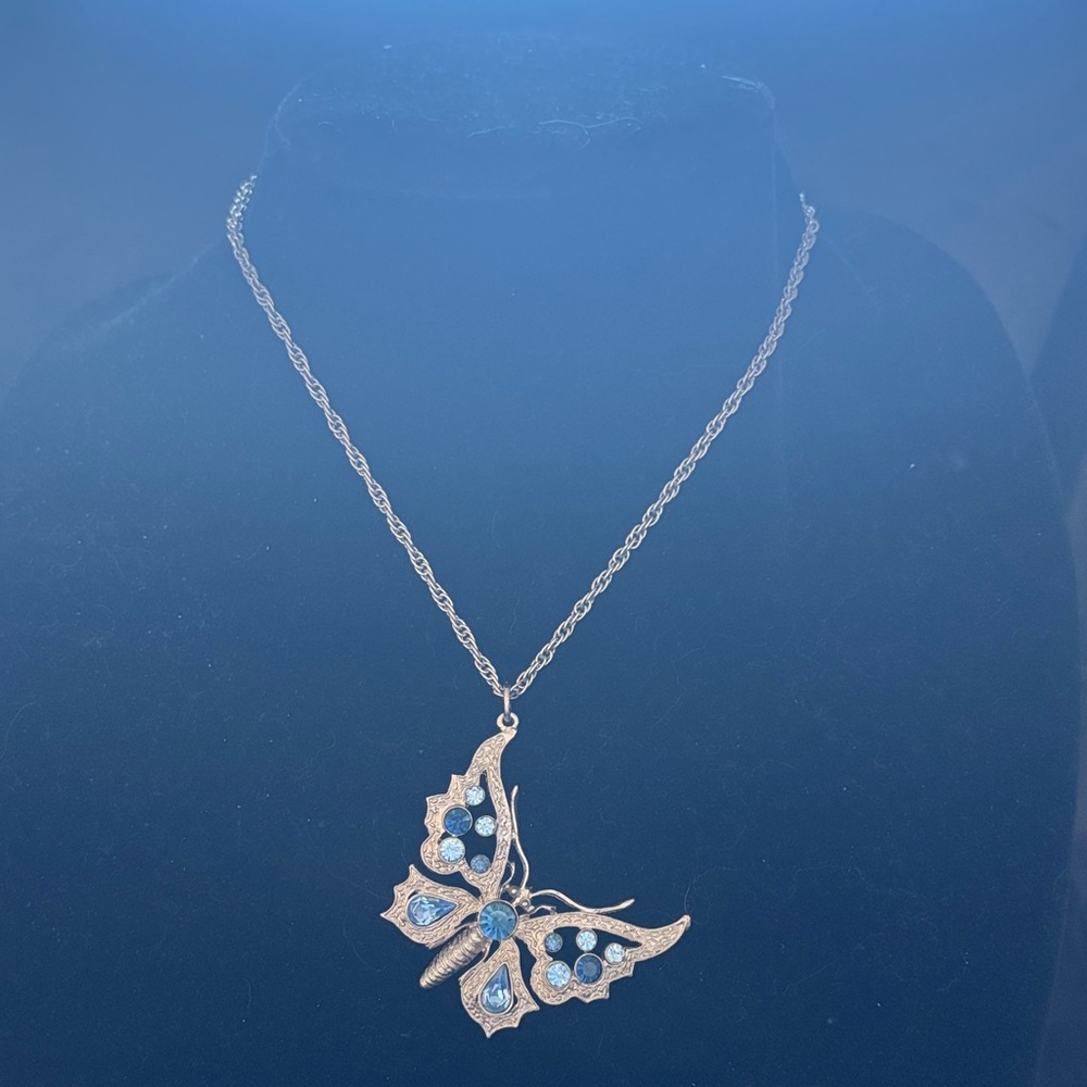 Blue Butterfly Pendant Necklace for Women